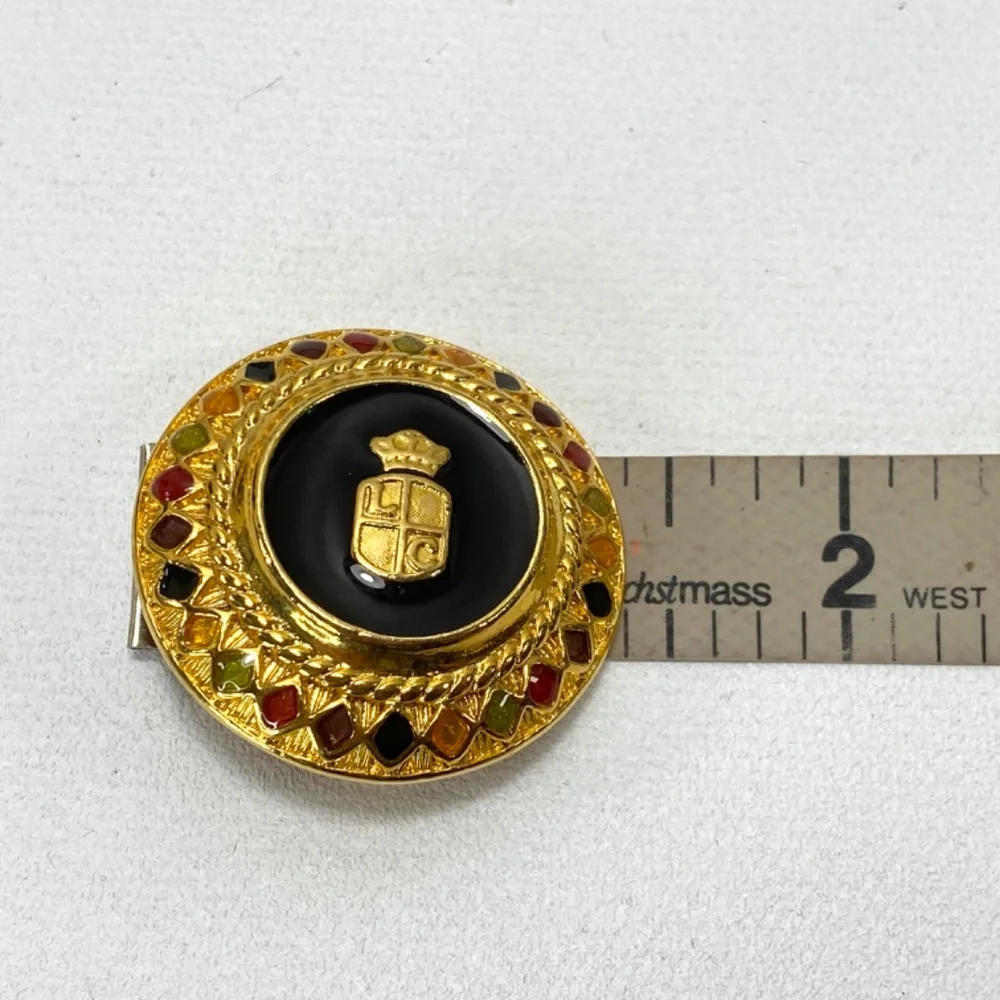 Vtg Liz Claiborne Large Gold Tone Round Harlequin Earrings Clip-Ons 1.5